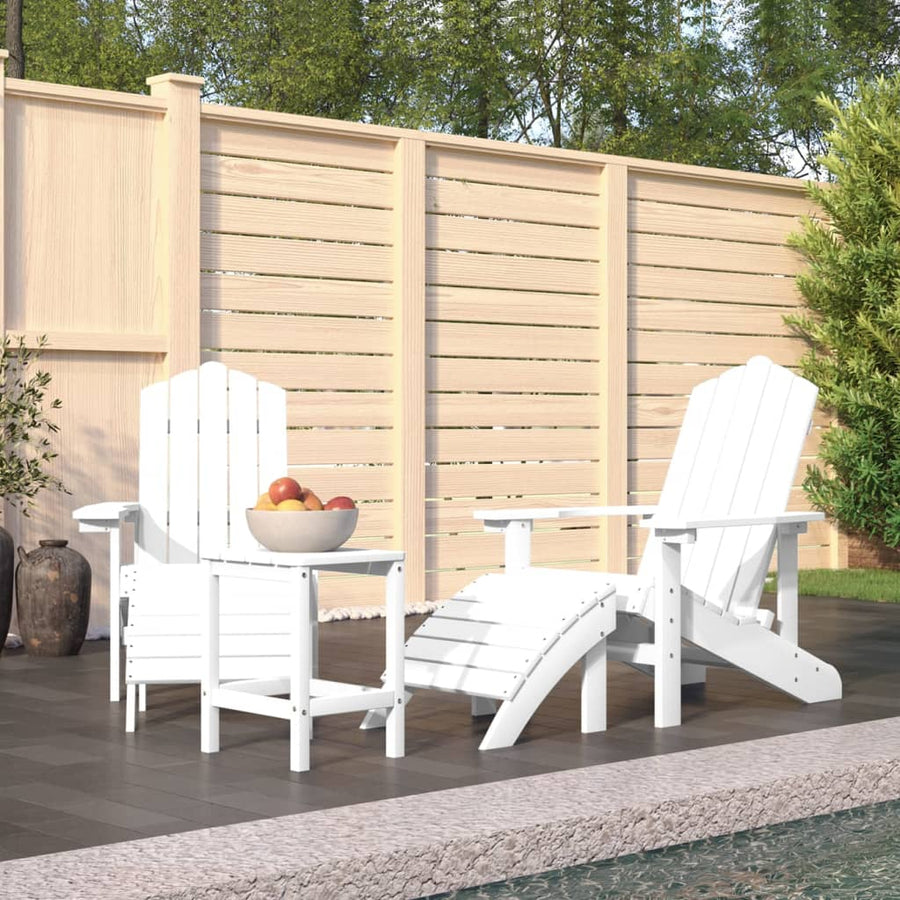 NNEVL Garden Adirondack Chairs with Footstool & Table HDPE White-0