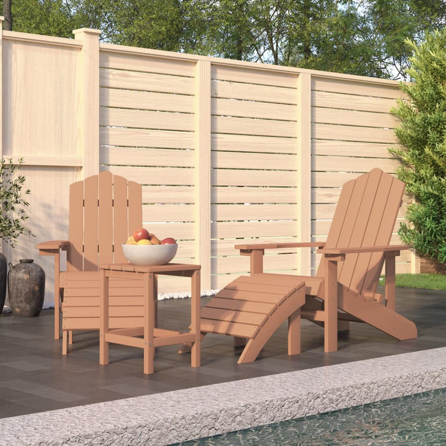 NNEVL Garden Adirondack Chairs with Footstool & Table HDPE Brown-0