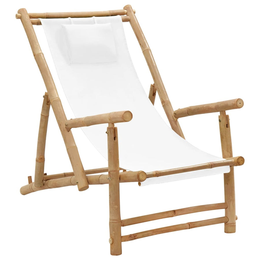 NNEVL Deck Chair Bamboo and Canvas Cream White-0