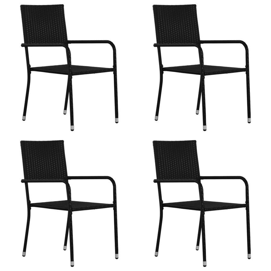 NNEVL Garden Dining Chairs 4 pcs Stackable Black Poly Rattan-0