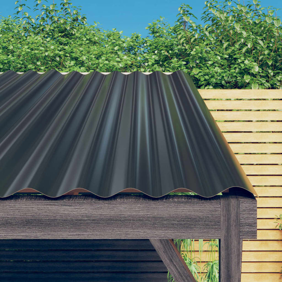 NNEVL Roof Panels 12 pcs Powder-coated Steel Anthracite 100x36 cm-0
