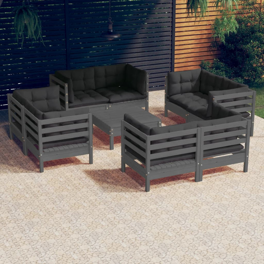 NNEVL 9 Piece Garden Lounge Set with Anthracite Cushions Pinewood-0