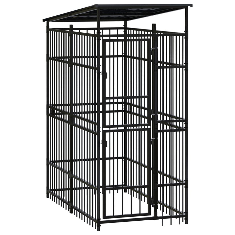 NNEVL Outdoor Dog Kennel with Roof Steel 1.84 m²-0