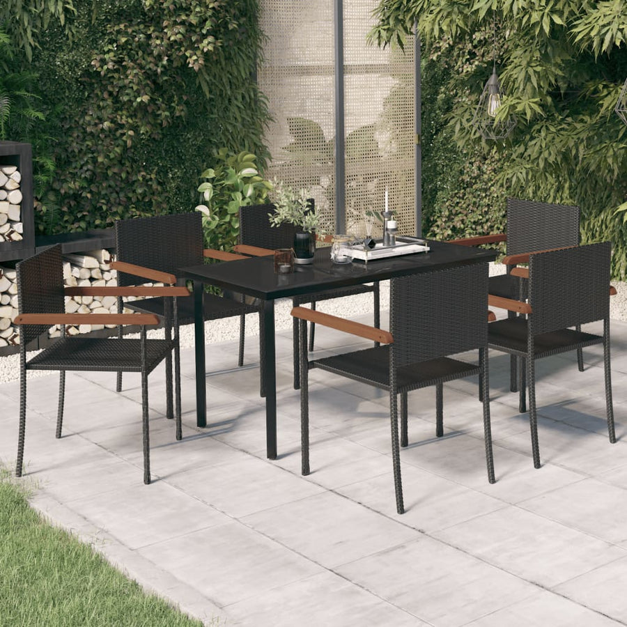 NNEVL 7 Piece Garden Dining Set Black-0