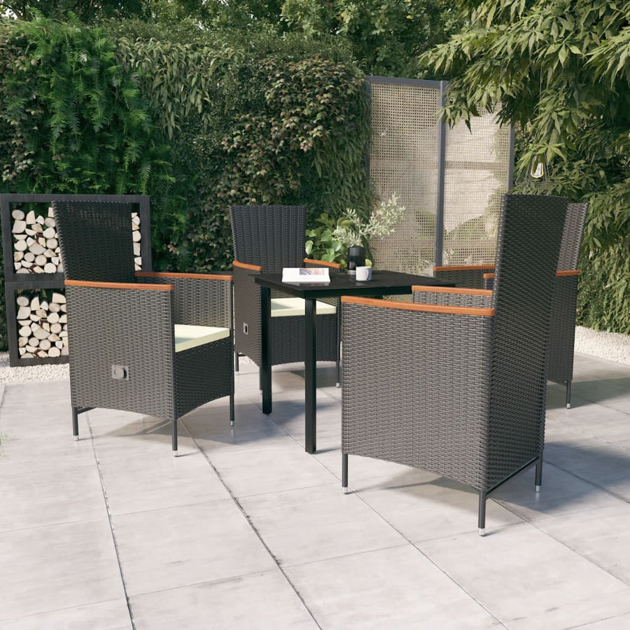NNEVL 5 Piece Garden Dining Set with Cushions Black-0