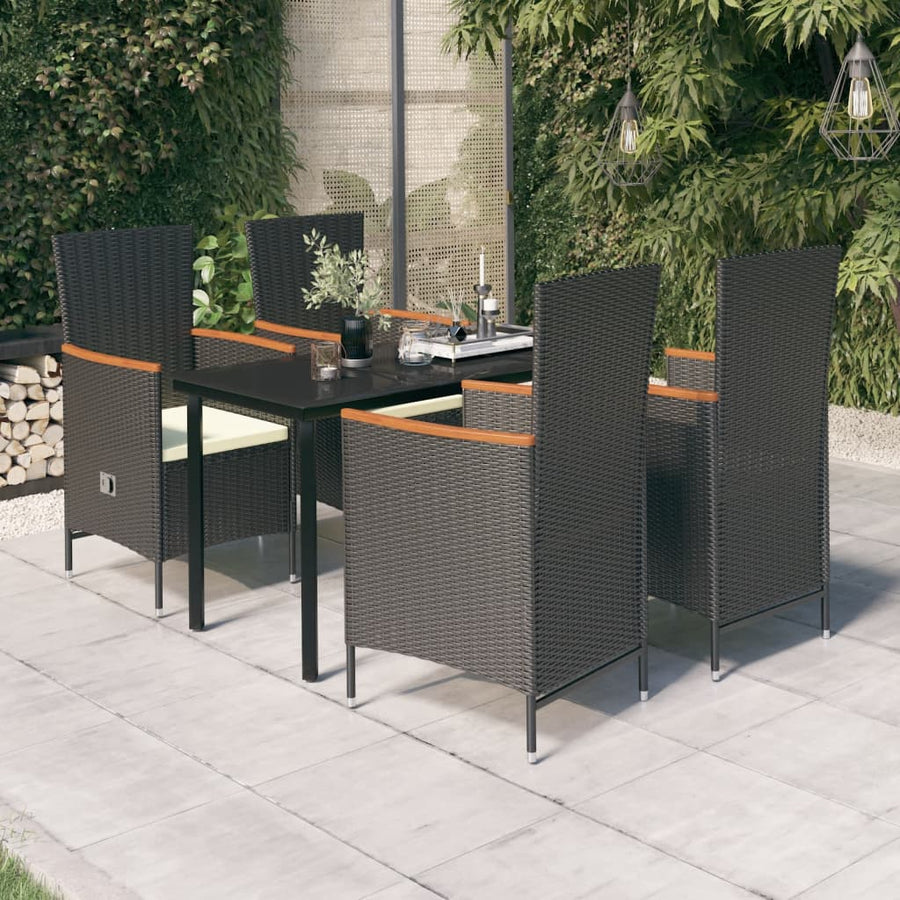 NNEVL 5 Piece Garden Dining Set with Cushions Black-0
