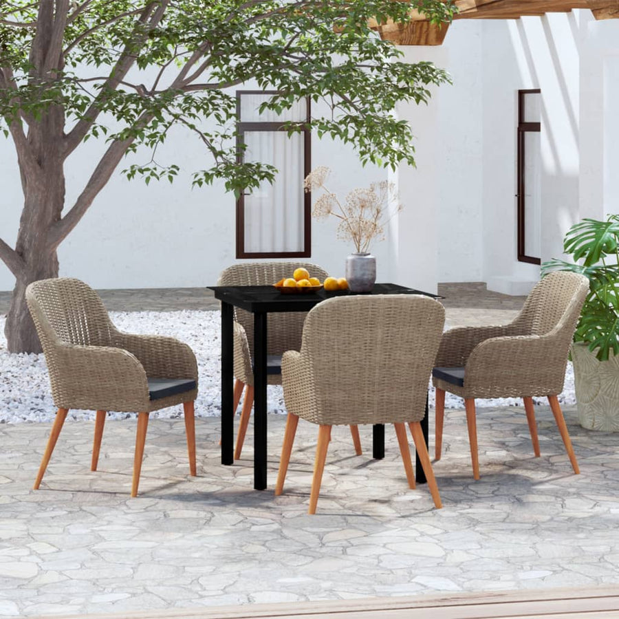NNEVL 5 Piece Garden Dining Set with Cushions Brown-0