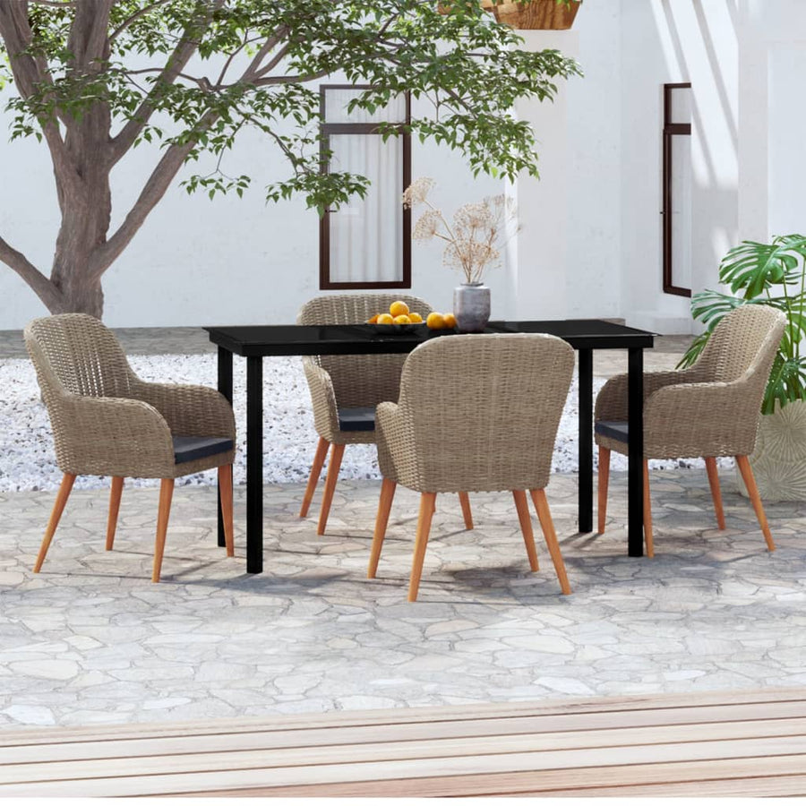 NNEVL 5 Piece Garden Dining Set with Cushions Brown-0