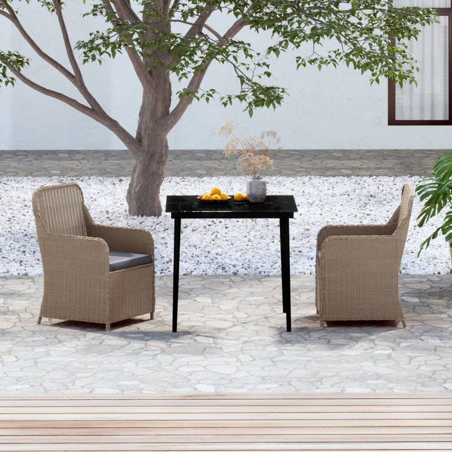 NNEVL 3 Piece Garden Dining Set with Cushions Brown-0