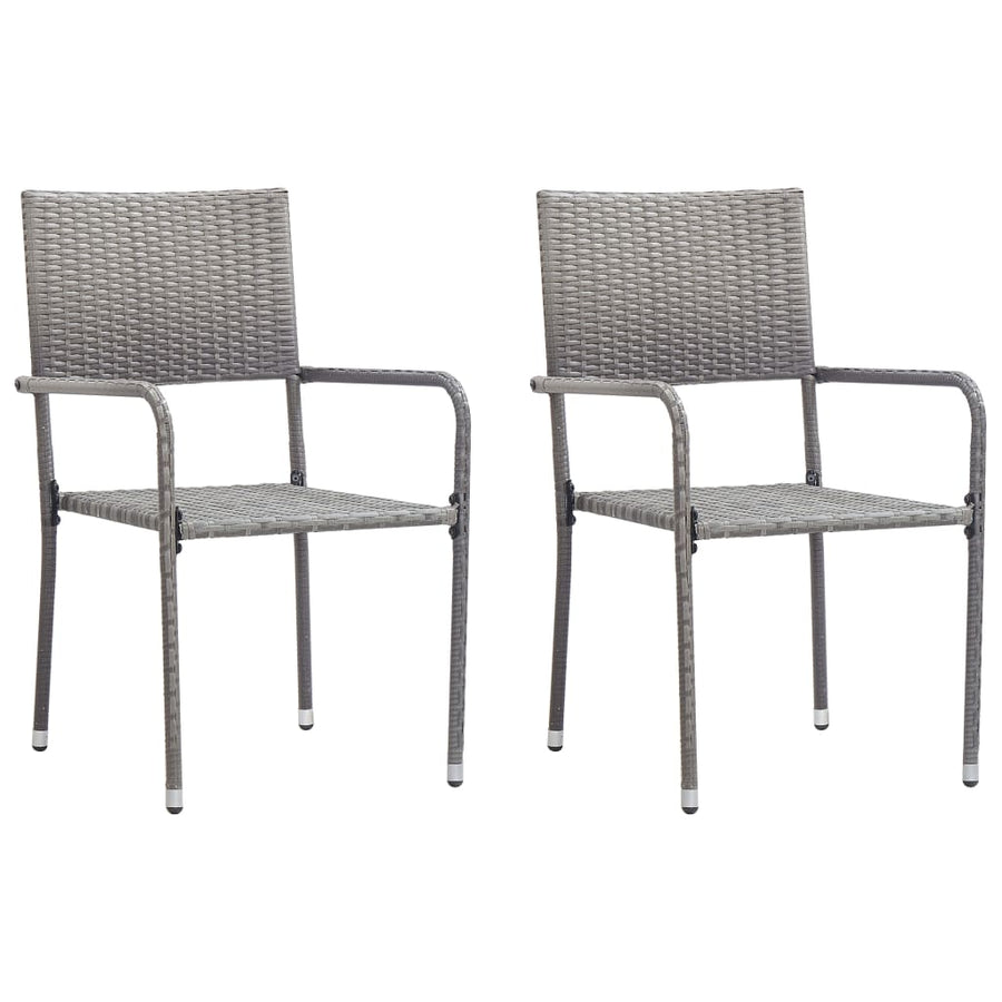 NNEVL Garden Dining Chairs 2 pcs Stackable Grey Poly Rattan-0