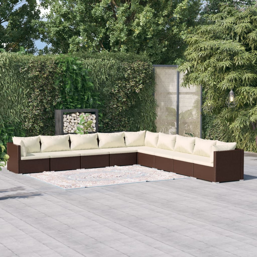 NNEVL 9 Piece Garden Lounge Set with Cushions Poly Rattan Brown-0