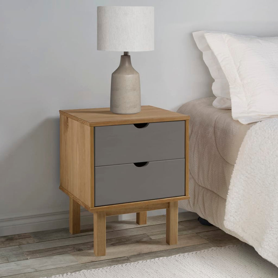 NNEVL Bedside Cabinet OTTA Brown&Grey 45x39x57 cm Solid Wood Pine-0