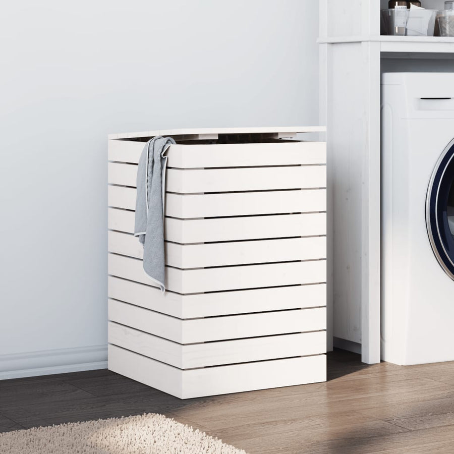 NNEVL Laundry Basket White 44x44x66 cm Solid Wood Pine-0