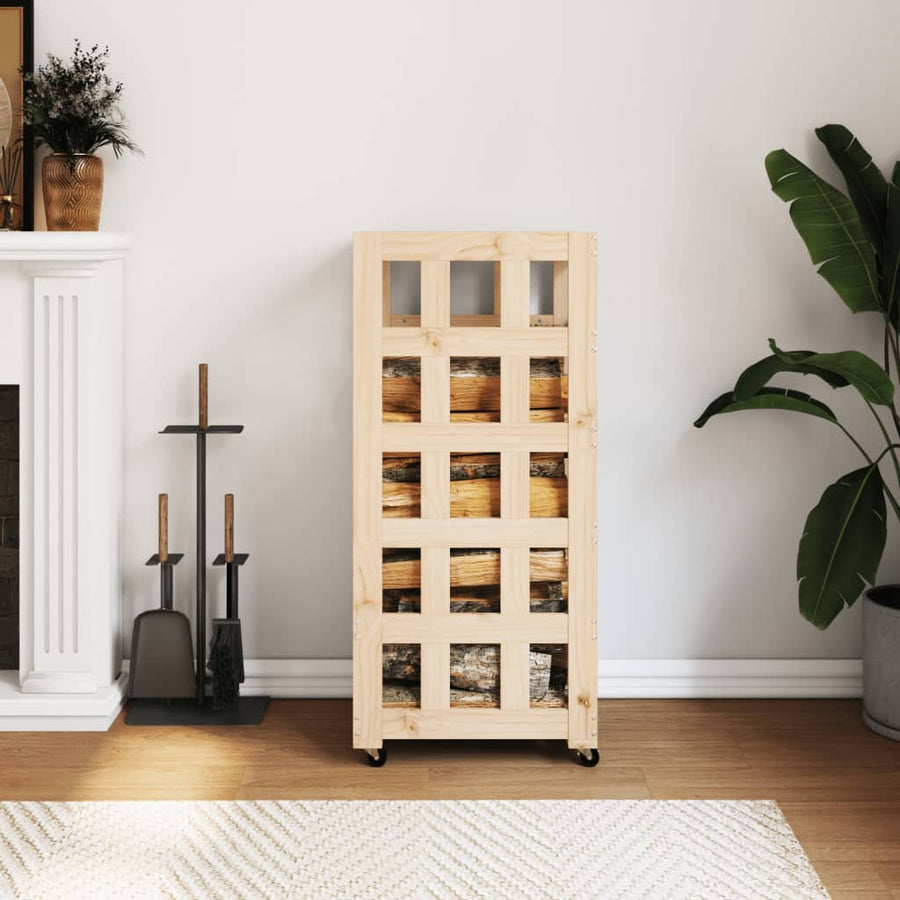NNEVL Log Holder with Wheels 40x49x110 cm Solid Wood Pine-0