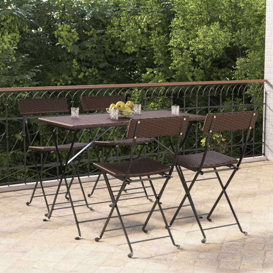 NNEVL Folding Bistro Chairs 4 pcs Brown Poly Rattan and Steel-0