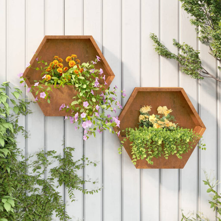 NNEVL Wall Planters 2 pcs Rusty Corten Steel 46x10x40 cm-0