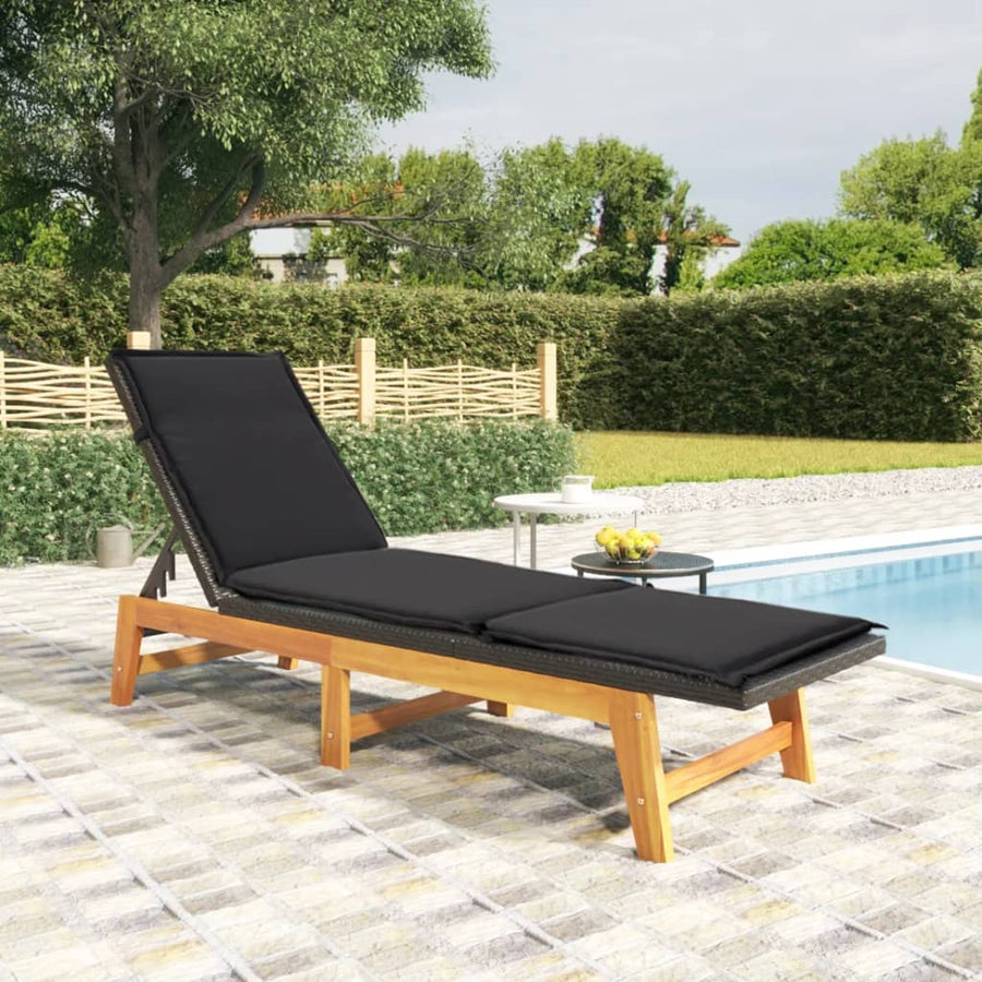 NNEVL Sun Lounger with Cushion Poly Rattan&Solid Wood Acacia-0