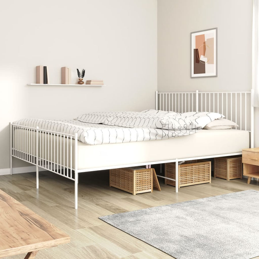NNEVL Metal Bed Frame without Mattress with Footboard White 183x203 cm King-0