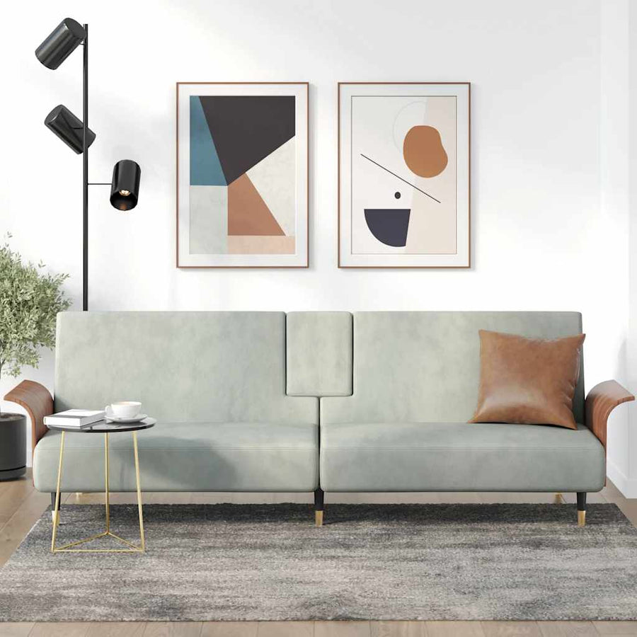NNEVL Sofa Bed with Cup Holders Light Grey Velvet-0