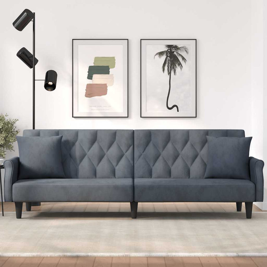 NNEVL Sofa Bed with Armrests Dark Grey Velvet-0