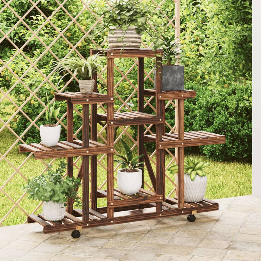 NNEVL Flower Stand with Wheels 110x25x101 cm Solid Wood Fir-0