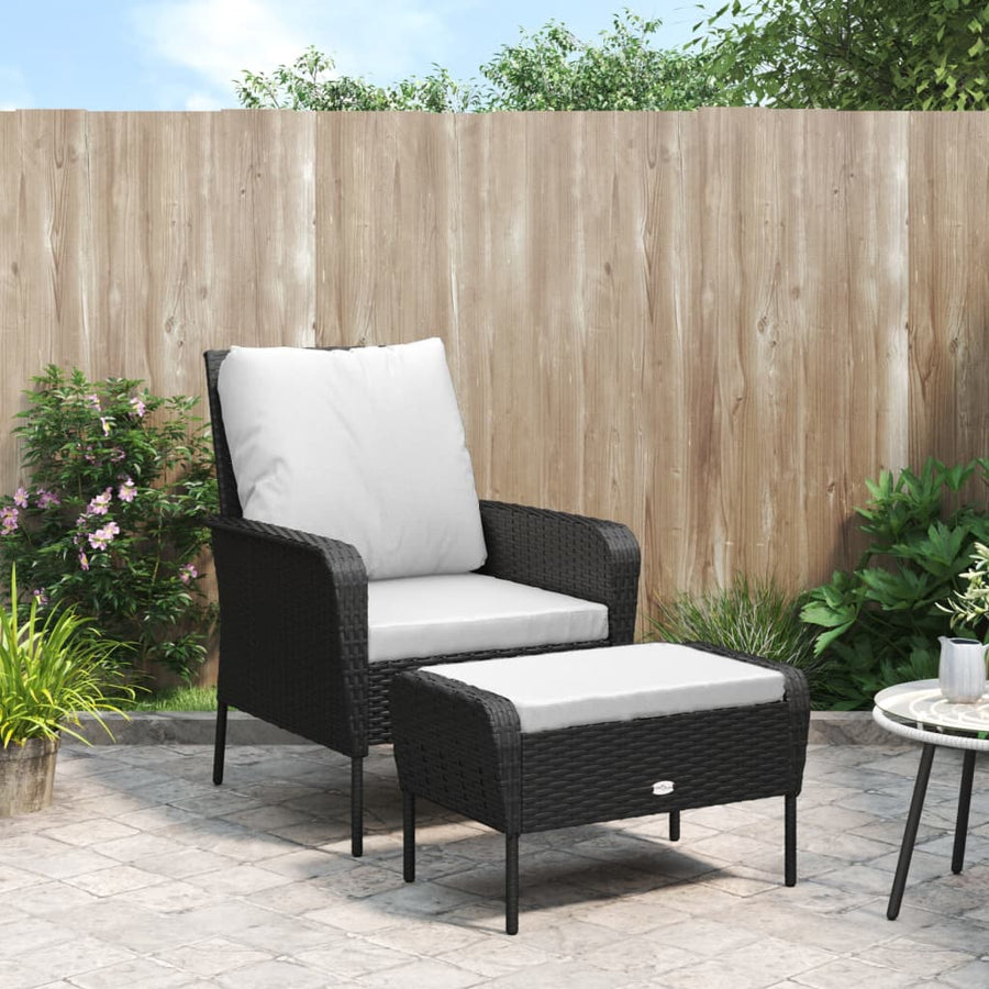 NNEVL Garden Chair with Footstool Black Poly Rattan-0