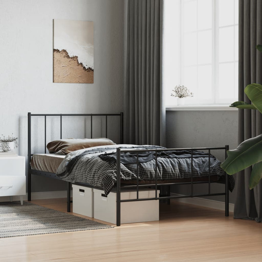 NNEVL Metal Bed Frame without Mattress with Footboard Black 107x203 cm King Single-0