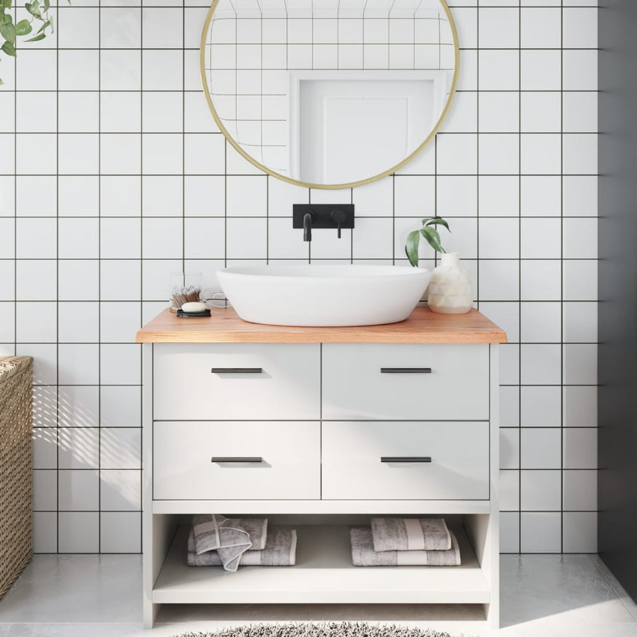 NNEVL Bathroom Countertop Light Brown 100x60x2 cm Treated Solid Wood-0