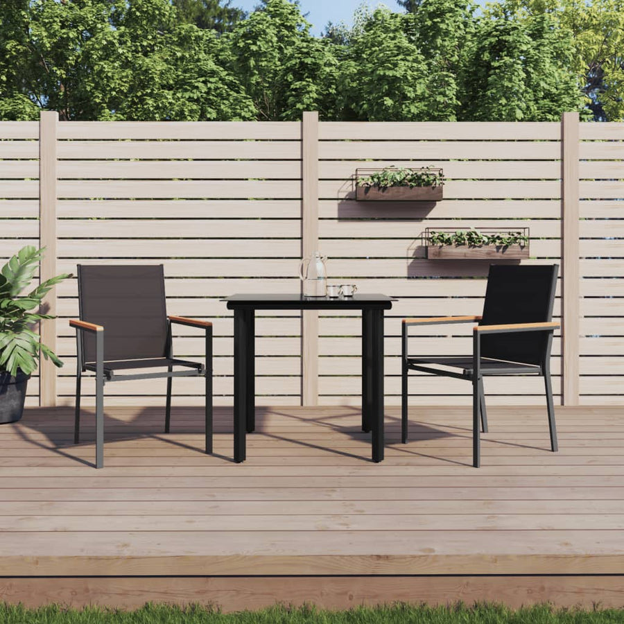 NNEVL 3 Piece Garden Dining Set Black Textilene and Steel-0