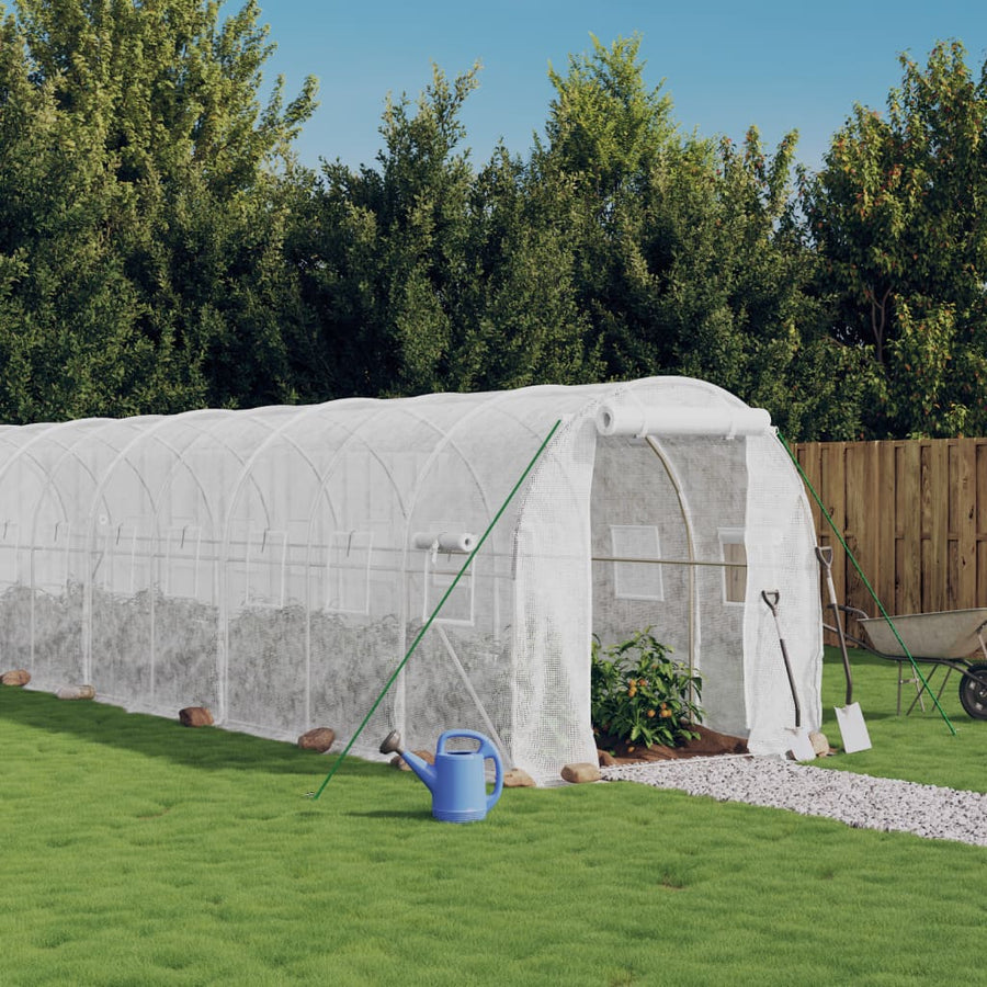 NNEVL Greenhouse with Steel Frame White 28 m² 14x2x2 m-0