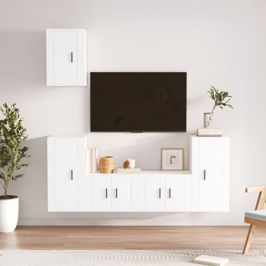 NNEVL 5 Piece TV Cabinet Set White Engineered Wood-0