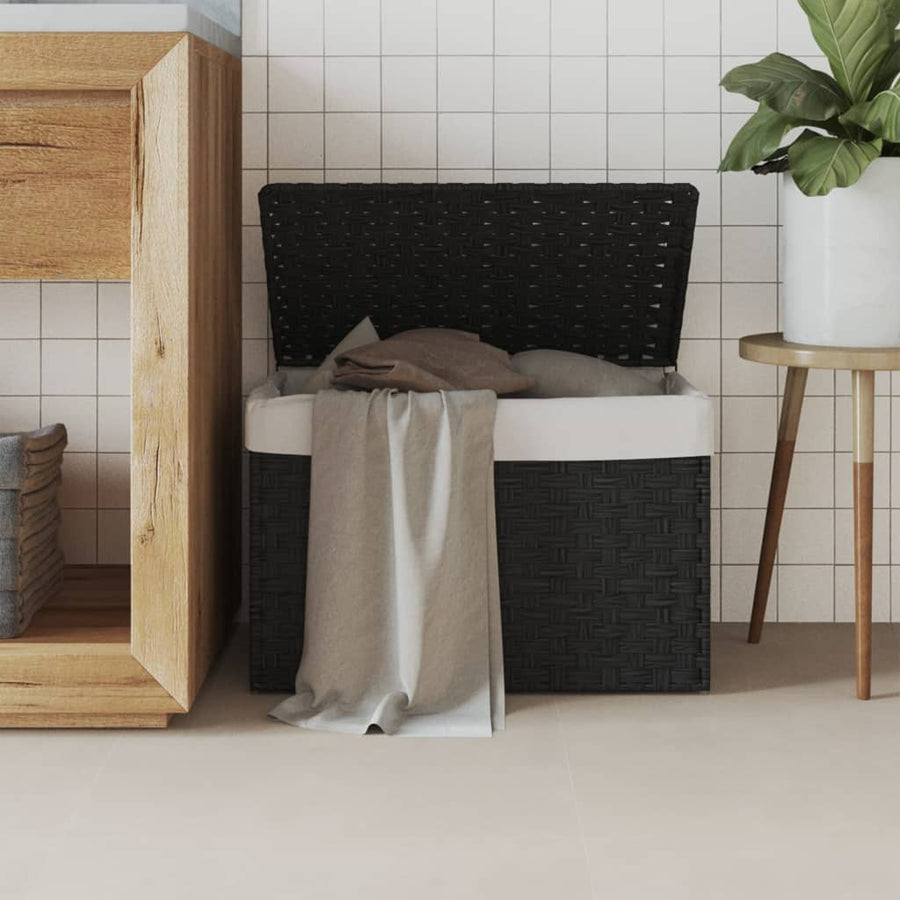 NNEVL Laundry Basket with Lid Black 55.5x35x34 cm Poly Rattan-0