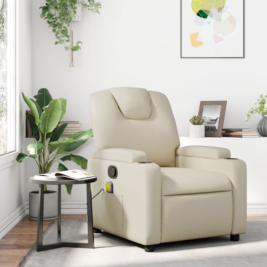 NNEVL Massage Recliner Chair Cream Faux Leather-0