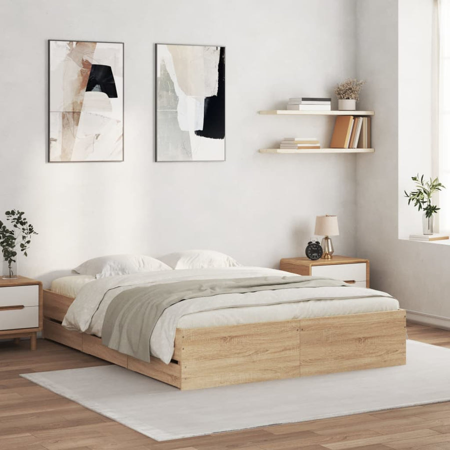 NNEVL Bed Frame with Drawers without Mattress Sonoma Oak 150x200 cm-0