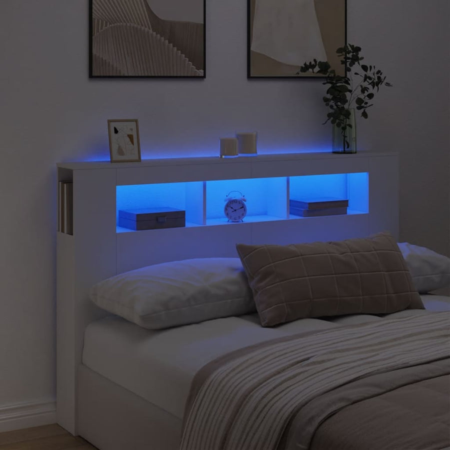 NNEVL LED Headboard White 160 cm Engineered Wood-0
