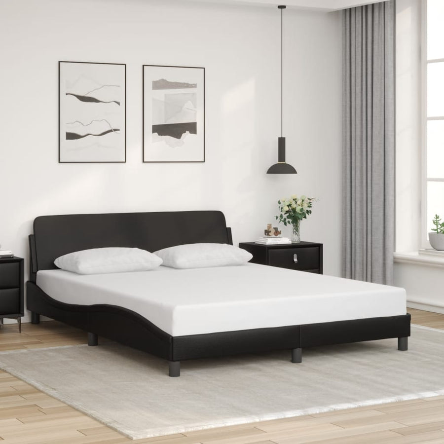 NNEVL Bed Frame "Dover" Black 152x203 cm Queen Faux Leather-0