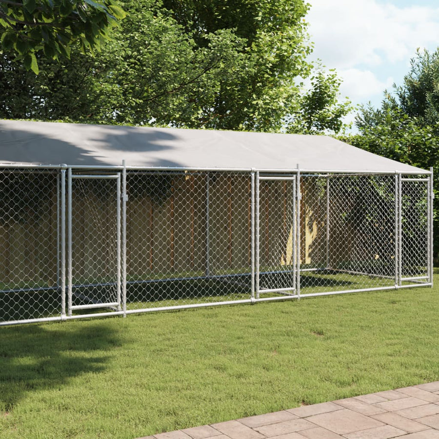 NNEVL Dog Cage with Roof and Doors Grey 8x2x2 m Galvanised Steel-0