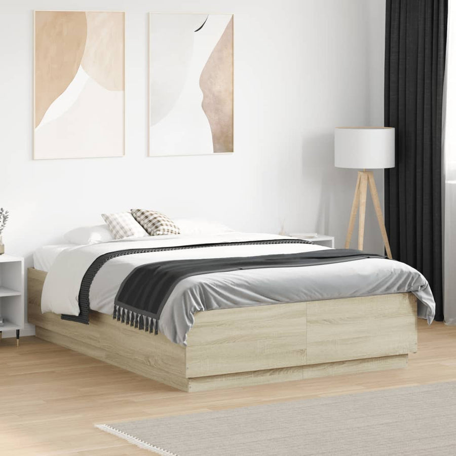 NNEVL Bed Frame without Mattress Sonoma Oak 135x190 cm-0