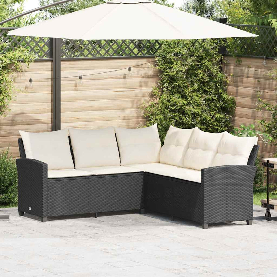 NNEVL L-shaped Couch Sofa with Cushions Black Poly Rattan-0