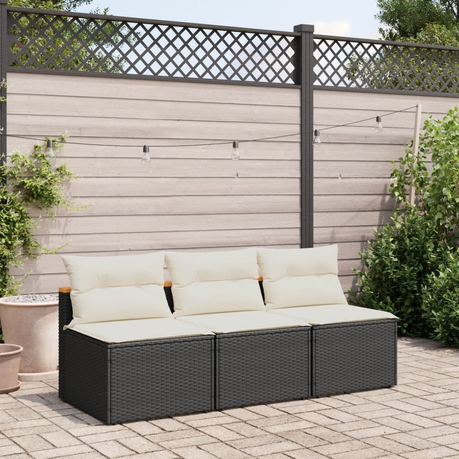 NNEVL Garden Sofas Armless with Cushions 2 pcs Black Poly Rattan-0