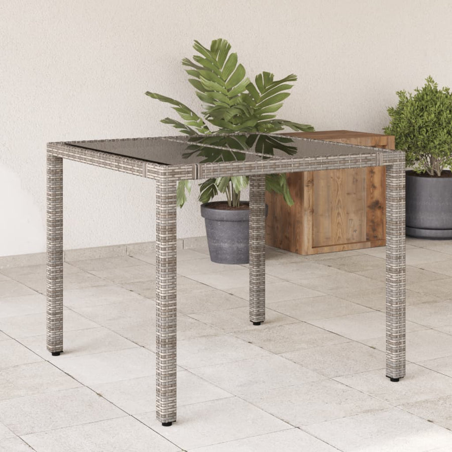 NNEVL Garden Table with Glass Top Grey 90x90x75 cm Poly Rattan-0