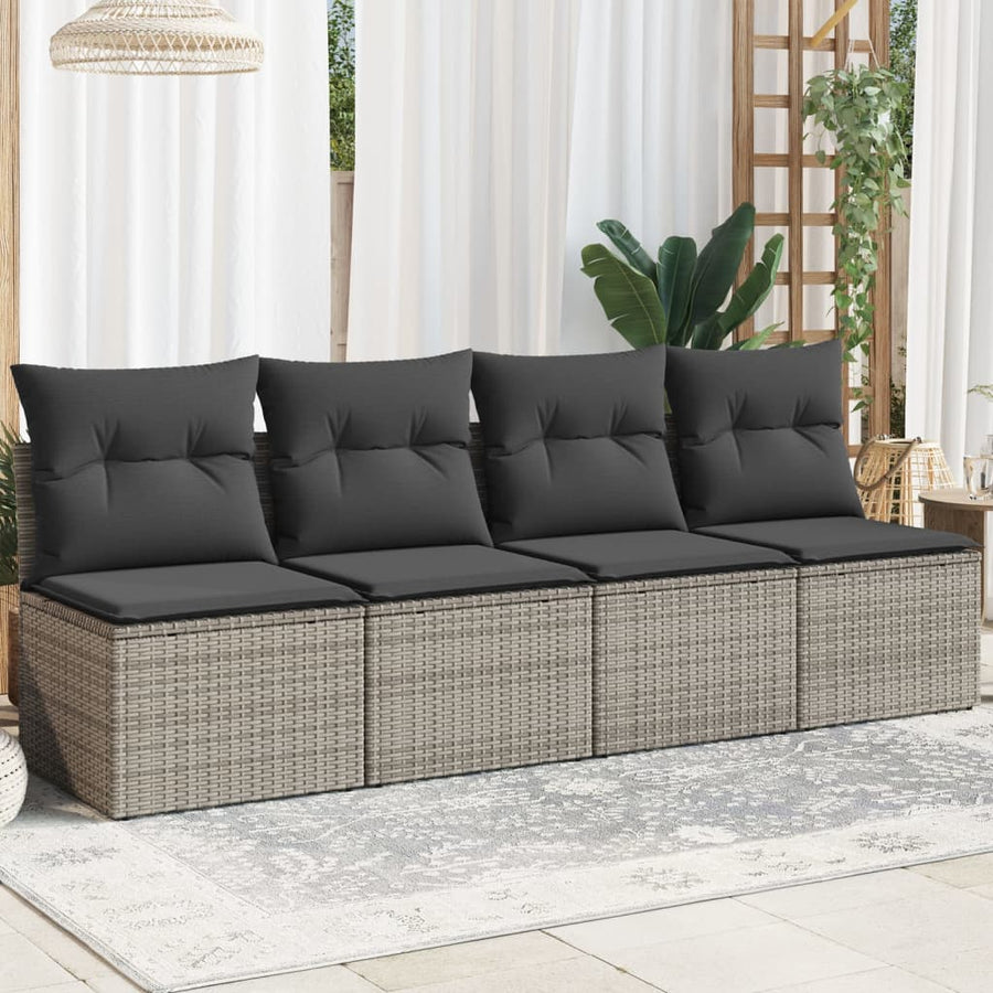 NNEVL Garden Sofa with Cushions 4-Seater Grey Poly Rattan-0