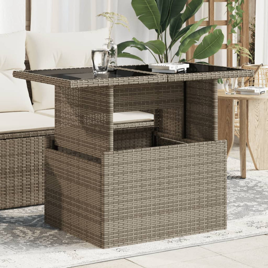 NNEVL Garden Table with Glass Top Grey 100x55x73 cm Poly Rattan-0