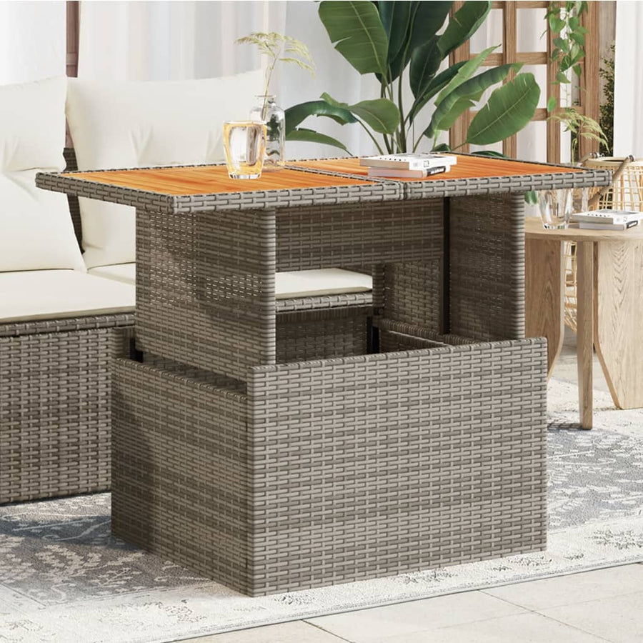NNEVL Garden Table Grey 100x55x73 cm Poly Rattan and Acacia Wood-0