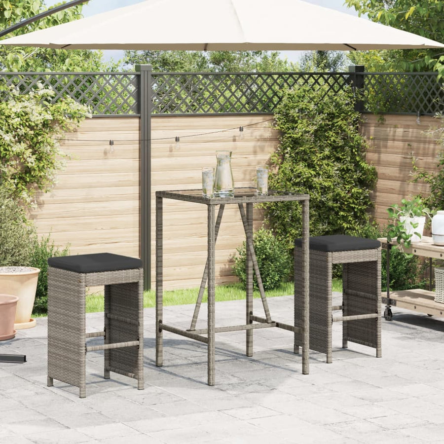 NNEVL Garden Bar Stools with Cushions 2 pcs Grey Poly Rattan-0