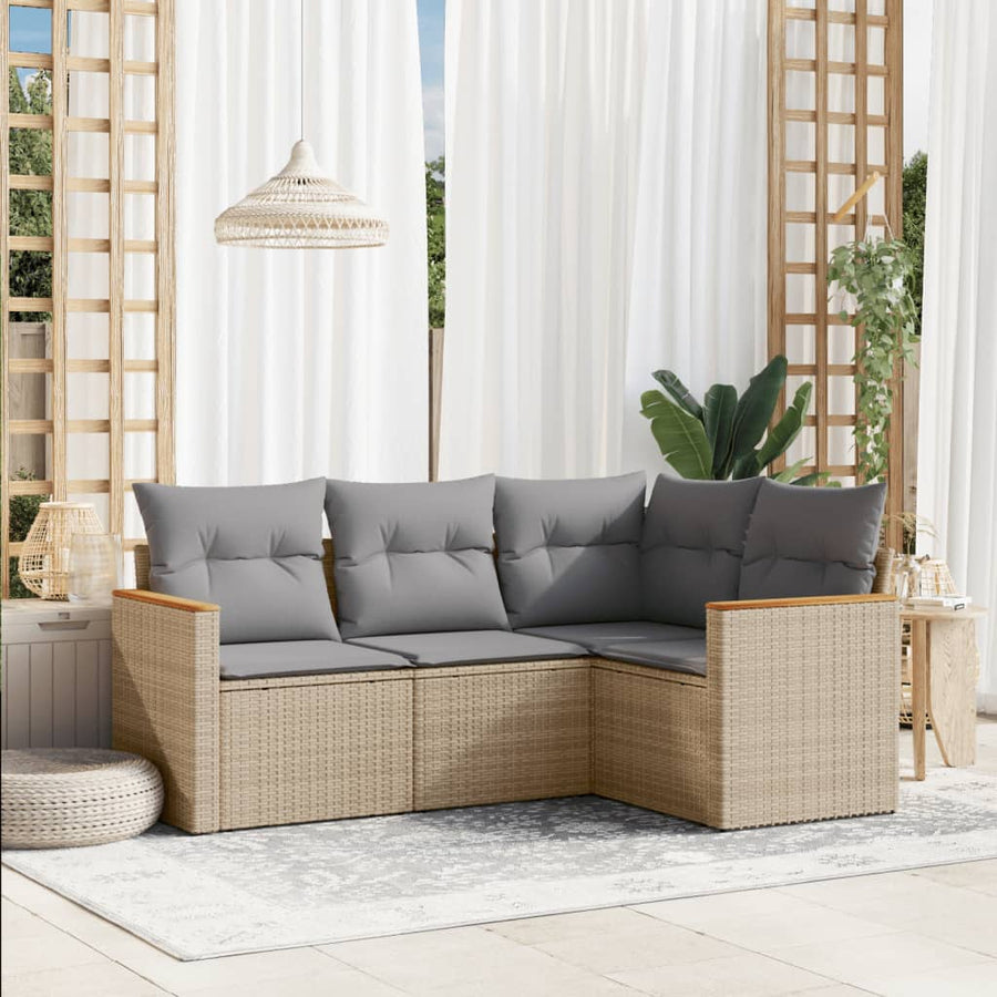 NNEVL 4 Piece Garden Sofa Set with Cushions Mix Beige Poly Rattan-0