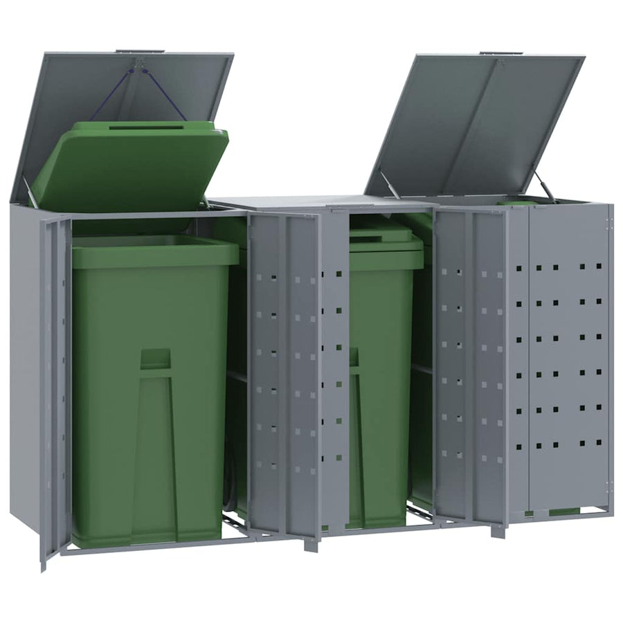 NNEVL Wheelie Bin Storage for 3 Bins Grey 207x79x117 cm Steel-0