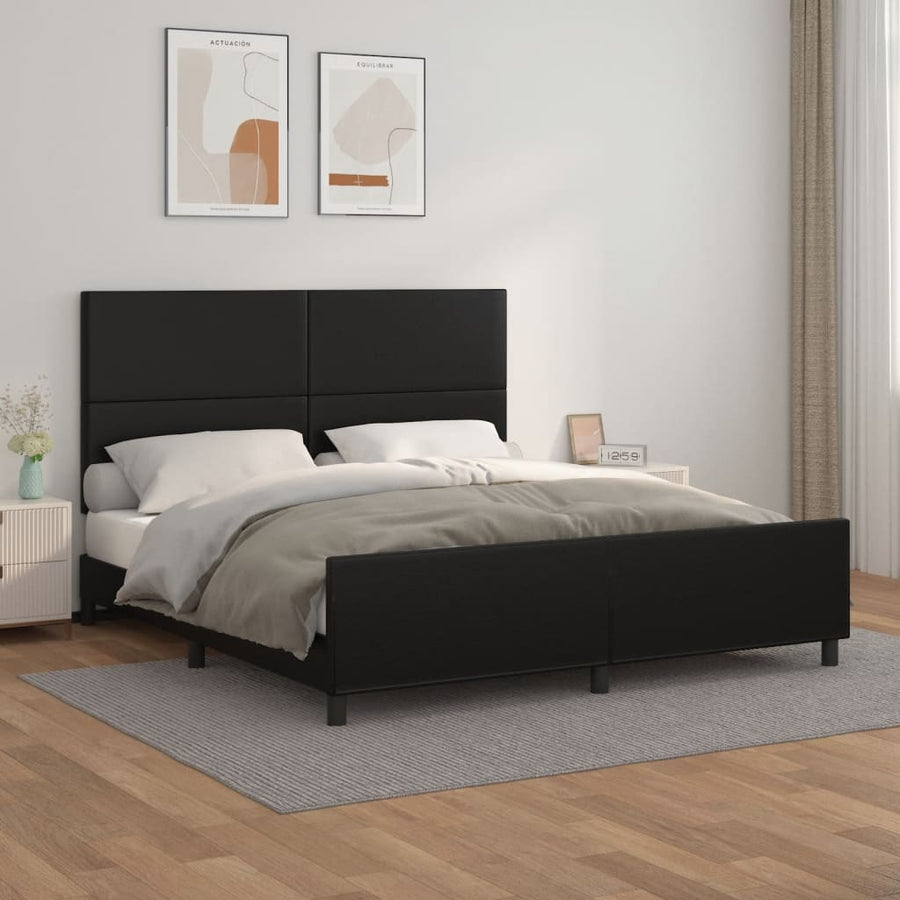NNEVL Bed Frame without Mattress Black 152x203 cm Queen Faux Leather-0