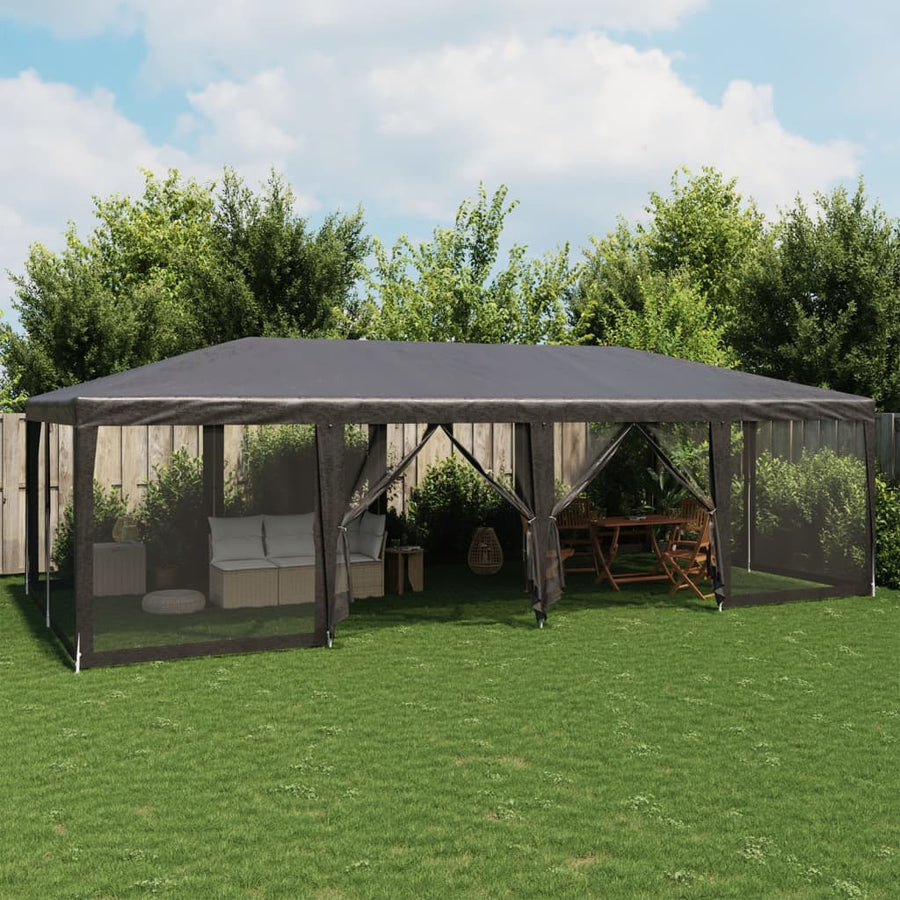 NNEVL Party Tent with 12 Mesh Sidewalls Anthracite 8x4 m HDPE-0
