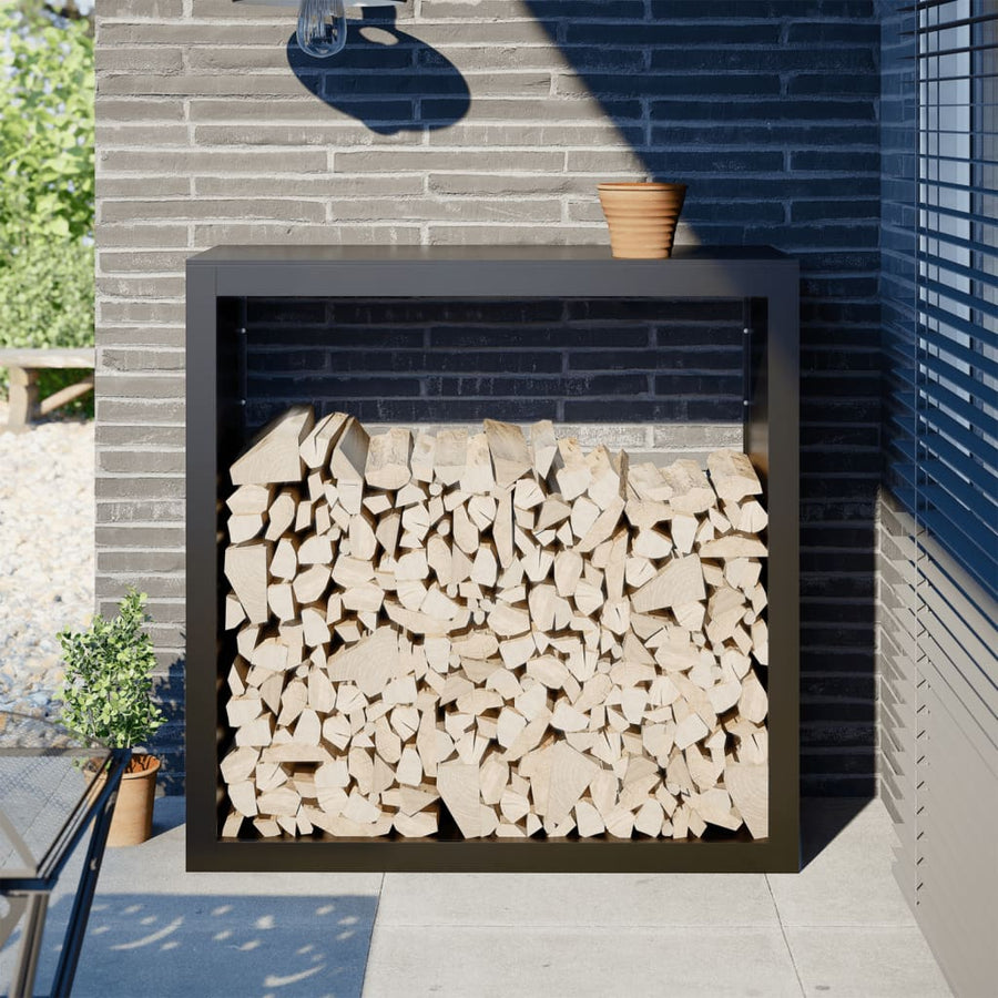 NNEVL Firewood Rack Black 100x40x100 cm Steel-0